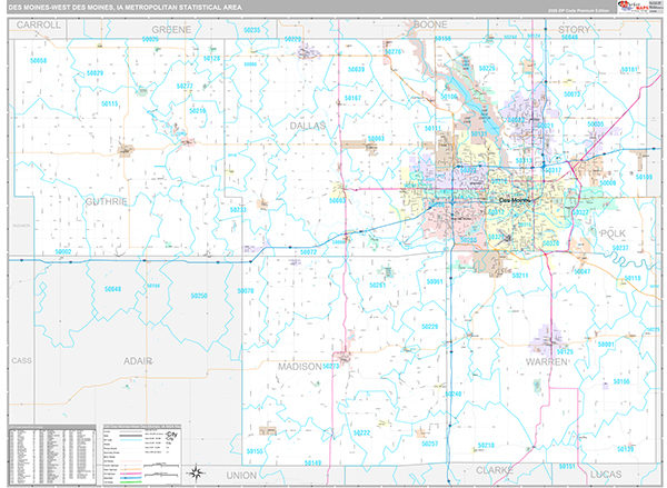 Des Moines-West Des Moines Metro Area Wall Map Premium Style
